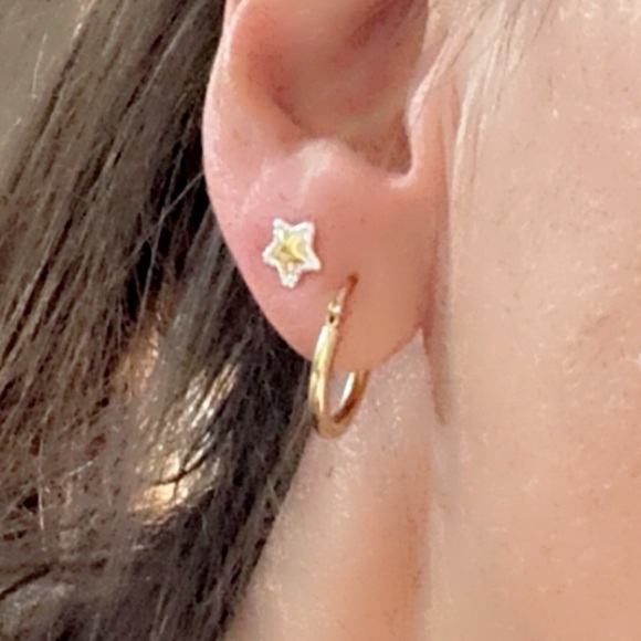 Sterling Silver Two Tone Tiny Star Studs - Picture 3 of 11